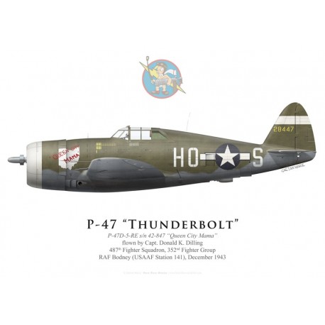 P-47D Thunderbolt "Queen City Mama", Capt. Donald Dilling, 487th FS, 352nd FG, RAF Bodney, December 1943