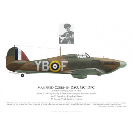 Hawker Hurricane Mk I V7408, F/O Manfred Czernin DSO, MC, DFC, No 17 Squadron, Royal Air Force, 25 août 1940