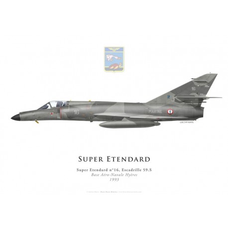 Print of the Dassault Super Etendard No 16, Escadrille 59.S, Hyères naval airbase, French Navy, 1993