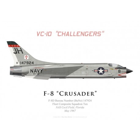 Print of the Vought F-8D Crusader, VC-10 "Challengers", NAS Cecil Field, 1967