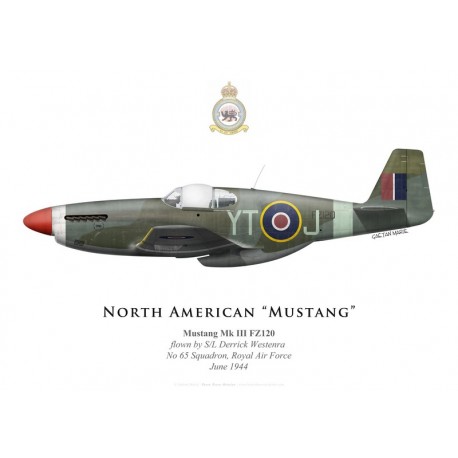 Print du North American Mustang Mk III FZ120, S/L Derrick Westenra, No 65 Squadron, Royal Air Force, juin 1944