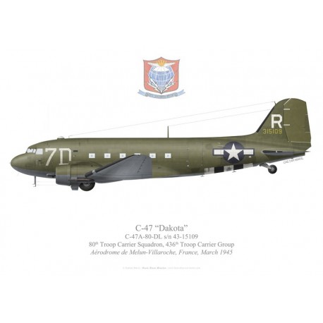C-47A Dakota, 80th Troop Carrier Squadron, 436th Troop Carrier Group, USAAF, France, 1945