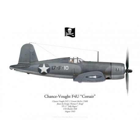 Chance-Vought F4U-1 Corsair BuNo 17680, Ens. Thomas Kropf, VF-17 "Jolly Rogers", USS Bunker Hill, 1943