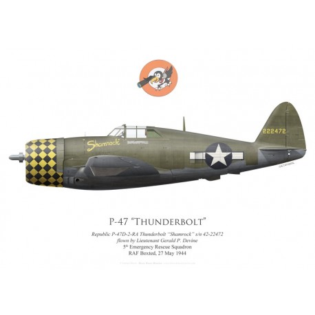 Print of the Republic P-47D Thunderbolt 42-22472 "Shamrock", Lt Gerald Devine, 5th Emergency Rescue Squadron, 1944