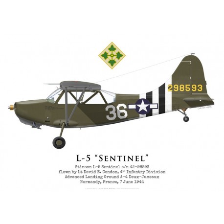 Stinson L-5 Sentinel 42-98593, Lt David Condon, 4th Infantry Division, Normandie, 7 juin 1944