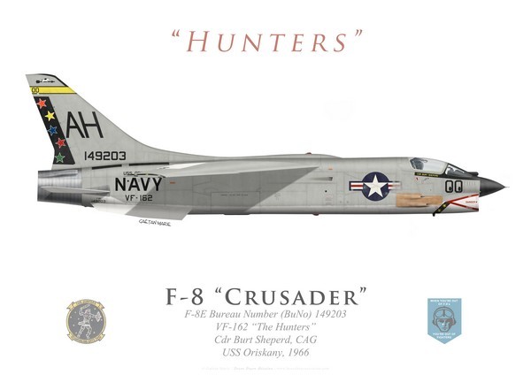 F-8E Crusader, VF-162 “The Hunters”, Cdr Sheperd, USS Oriskany, 1966