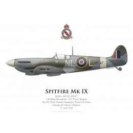 Spitfire Mk IXc, Cdt René Mouchotte, S/C Pierre Magrot, No 341 (Free French) Squadron, Royal Air Force, 27 août 1943