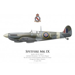 Spitfire Mk IXc, Cdt René Mouchotte, S/C Pierre Magrot, No 341 (Free French) Squadron, Royal Air Force, 27 August 1943