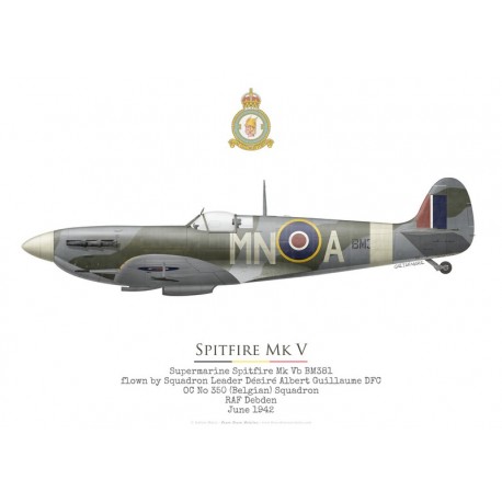 Spitfire Mk V BM381, S/L Désiré Guillaume, OC No 350 (Belgian) Squadron RAF, juin 1942