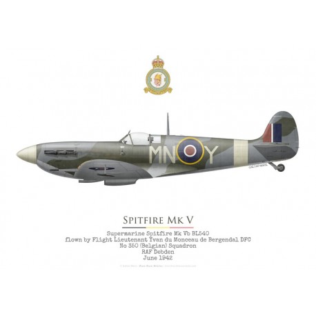 Spitfire Mk V BL540, F/L Yvan du Monceau de Bergendal, No 350 (Belgian) Squadron RAF, juin 1942