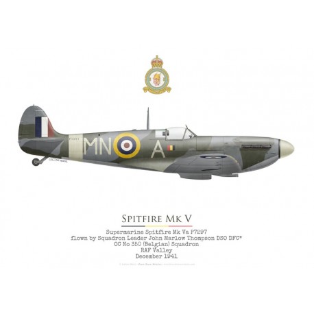 Spitfire Mk V P7297, S/L John Thompson, OC No 350 (Belgian) Squadron RAF, décembre 1941