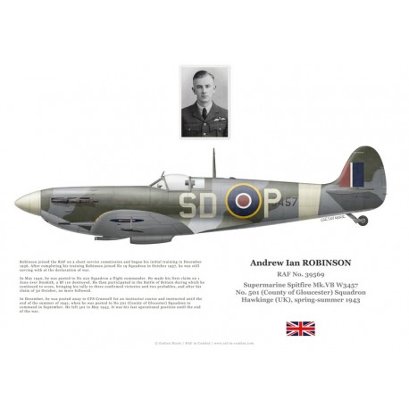 Ian Robinson, Spitfire Mk Vb W3457, No 501 Squadron RAF, RAF Hawkinge, 1943