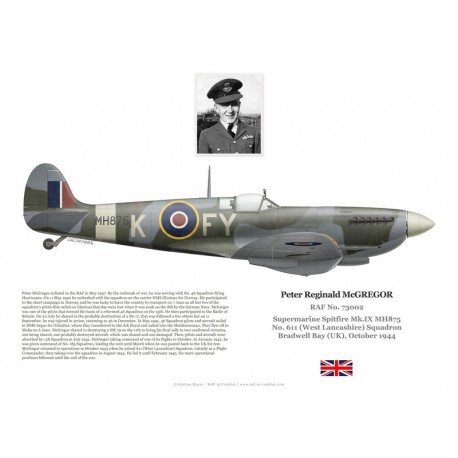 Peter McGregor, Spitfire Mk IX MH875, No 611 (West Lancashire) Squadron RAF, Bradwell Bay, 1944