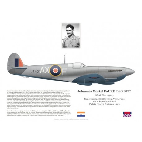 Johannes Morkel Faure DSO DFC*, Spitfire Mk VIII JF421, No 1 Squadron SAAF, 1943